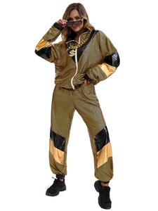 Ensemble <span class=keywords><strong>combinaison</strong></span> rétro disco, pantalon de jogging néon à carreaux, coupe-vent réfléchissant, costume de fête thème années 80 pour spectacles sur scène - Product Image 2