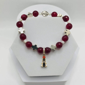 Bracelet extensible de prière en cornaline rouge de 8 mm avec pendentif croix de <span class=keywords><strong>Marie</strong></span> de Nazareth, cadeau de bijoux catholiques - Product Image 4