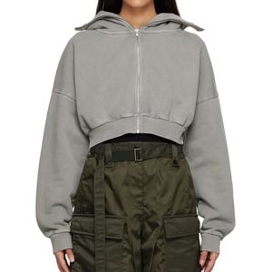 Sudadera Corta Estilo Hip Hop, Sudadera con Capucha de Algodón y Felpa, Estilo Vintage con Efecto Desgastado, Sudadera Corta para Mujer - Product Image 4