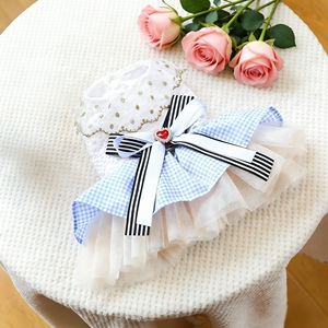 Ropa para Perros y Gatos, Falda de Tul con Estampado de Cuadros, Vestido Blanco para las Cuatro Estaciones, Traje de Poliéster - Product Image 2