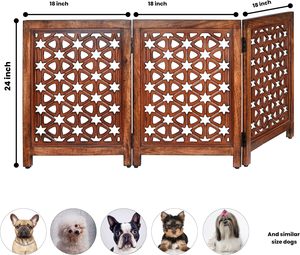 3 Panel Pagar Anjing Lipat Kayu Ukir Tangan dengan Alas Anti Selip untuk Penggunaan di Dalam Ruangan untuk Anjing Kecil - Product Image 4