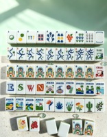 Jeu de tuiles de Mahjong américain motif Jardin Floral, 160 pièces en acrylique gravées au laser, pour 4 joueurs, avec tapis personnalisable, cadeau pour elle