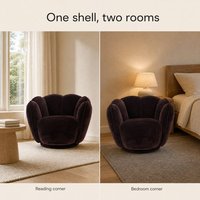 Fauteuil d'appoint rond en velours marron foncé, design pétale, fauteuil lounge rembourré en peluche avec bordure passepoilée, siège pour salon et maison