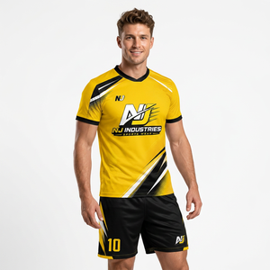 Ensemble de maillots de football unisexe jaune et noir NJ Industries pour adultes, col en V, manches courtes, sublimé, respirant, anti-humidité, extensible dans quatre directions - Product Image 2