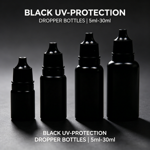 Flacon compte-gouttes en plastique PE noir 5ml-30ml avec bouchon sécurité enfant et opercule inviolable pour huiles essentielles, encre, <span class=keywords><strong>peinture</strong></span> artisanale, laboratoire et perruques - Product Image 1