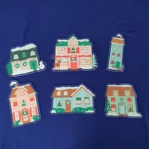 Personalized Merry & Bright Acrylic Christmas Village 6PCS Christmas House Tabletop Decoration Snow Scene Green Townhouse