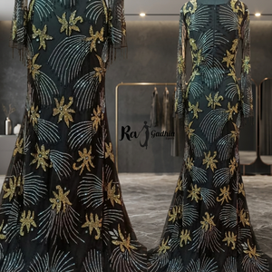 Vestido de Noche Elegante y Sexy de Una Pieza sin Espalda con Lazo y Cuello en V, Vestido Formal de Fiesta con Cuentas hasta el Suelo de Alta Calidad - Product Image 3
