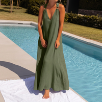 Robe d'été pour femmes, grande taille, facile et élégante, décontractée, polyvalente, élégante, couleur unie, col en V, robe sexy