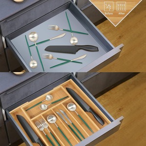Bamboo Compartmentalized <b>Drawer</b> Organizer Rectangular Open Top With Compartments For Office Desk <b>Storage</b> - Product Image 2