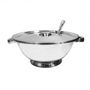 Soupière en acier inoxydable avec couvercle et louche, 1 pièce, bol de service en métal, ustensiles - Product Image 1