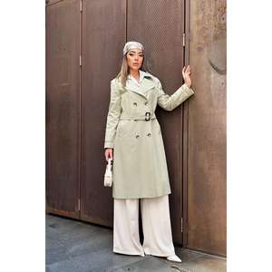 Elegante Abrigo Largo Color Caqui, Manga Larga, Tejido, Cortavientos, Abrigo de Otoño para Mujer - Product Image 4