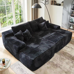 Modern Modular Corduroy Double Chaise <b>Sleeper</b> <b>Couch</b> Oversized Vacuum Compressed Convertible for Living Room or Hotel Use - Product Image 1