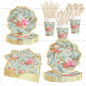 DAMAI Floral Paper <b>Plates</b> 10 Inches <b>Disposable</b> Party Supplies Kit For Tea Party Birthday Wedding - Product Image 1