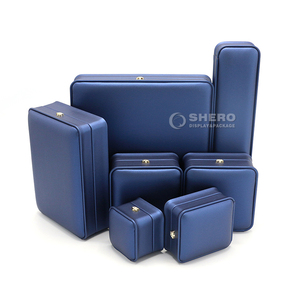 Blue Green Red Pink Wholesale New Arrival Blue Black PU <b>Leather</b> <b>Jewelry</b> Box Ring Earrings Pendant Necklace Box <b>Jewelry</b> Packaging - Product Image 1