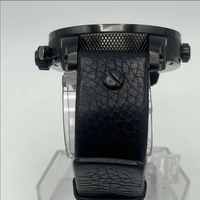 Montre à quartz chronographe à double fuseau horaire pour homme, boîtier en acier inoxydable, bracelet en cuir, montre-bracelet décontractée punk