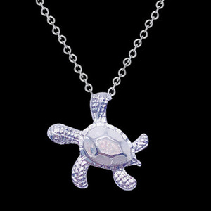 Đồ trang sức thời trang mạ bạc tự nhiên màu xanh Opal động vật biển rùa Vòng cổ cho phụ nữ - Product Image 4