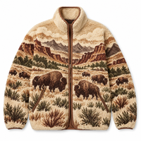 Veste polaire jacquard pour homme, motif faune, fermeture éclair intégrale, en sherpa à poils longs, manteau d'hiver, fabricant et fournisseur de vêtements personnalisés OEM ODM