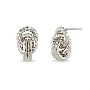 Chất lượng cao 925 Sterling Silver bạc 14k/18K mạ vàng Chunky tuyên bố đồ trang sức thời trang đôi liên kết Knot thả bông tai - Product Image 5