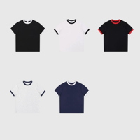 T-shirt unisexe en coton 220G, col rond contrastant, coupe ample, épaules tombantes, manches courtes, style streetwear, grandes tailles