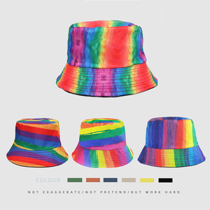 Sombrero de pescador reversible con estampado tie-dye arcoíris, unisex, de algodón, para verano, playa, festivales, pesca, uso casual al aire libre. - Product Image 1