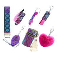 Ensemble d'accessoires de porte-clés de sécurité en gros Rhinestone Bling Spray Shell Pill Box Metal Self-Defence Keychain