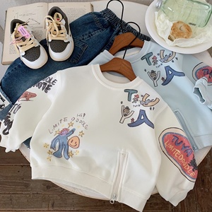 <span class=keywords><strong>Sweat</strong></span>-shirt pour enfants, teint en pièce, nouvelle collection 2026, imprimé graffiti de dessins animés pour garçons, haut à manches longues à col ras du cou pour l'automne - Product Image 1