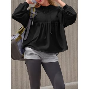 Sweat-shirt ample à capuche pour femme, manches longues, avec cordon de serrage et ourlet peplum, en maille décontractée - Product Image 4
