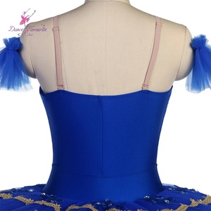 Tutù Pre-professionale per ballerine corpetto blu Royal Spandex con rifiniture in oro e blu Favourite-BLL548 da ballo - Product Image 6