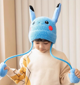 Berretto Invernale con Orecchie di Coniglio Mobili, Caldo e Morbido, Cappello Animale Lavorato a Maglia, Berretto <span class=keywords><strong>Pikachu</strong></span> Fatto a Mano per Bambini - Product Image 1
