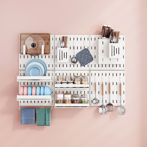 Kitchen Storage Rack Pegboard Wall Mounted Multi Functional Organizer Spice Rack Dish Drainer 8-11.9in Depth - Product Image 3
