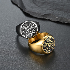 Bague signet pour homme en acier inoxydable 316L plaqué or 18 carats, bague ange gardien, bague zodiacale tendance, étoile à six branches - Product Image 3