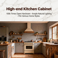 Armoires de cuisine Shaker en chêne massif, armoires sur mesure style farmhouse avec îlot en marbre et vitrine pour la rénovation de la maison