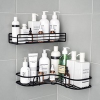 Étagère de rangement triangulaire murale en fer durable non perforée pour salle de bain, toilettes, douche et lavabo