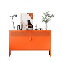 Mueble Moderno de Metal Naranja de 2 Puertas con Estantes Ajustables de 2 Niveles, Almacenamiento Multiusos para el Hogar, Sala de Estar, Oficina, Música