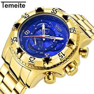 Suxuan Temeite orologio sportivo da <span class=keywords><strong>uomo</strong></span> al quarzo Business Fashion quadrante grande tre occhi Glow Pointer <span class=keywords><strong>uomo</strong></span> Business Golden orologio da polso - Product Image 1