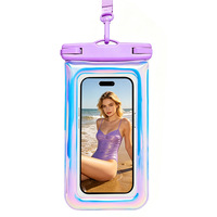 Grande pochette étanche pour téléphone IPX8 pour la natation, la plage, le kayak, la plongée en apnée, sac étanche en PVC irisé avec fermeture à rabat et crochet pivotant