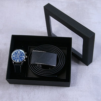 Ensemble cadeau de luxe pour homme, 3 pièces, montre à quartz, portefeuille, ceinture, vente chaude, acier inoxydable, luxe d'affaires, entreprise