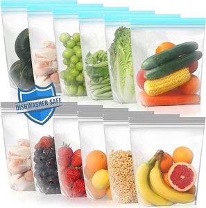 Huamaoheng 12 <b>Pack</b> Reusable Gallon <b>Freezer</b> Bags Dishwasher Microwave Safe, Stand Up Reusable <b>Freezer</b> Bags (Blue Gray, 12Gallon) - Product Image 1