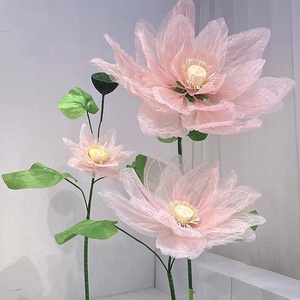 C069 Escenario de boda de lujo Decoración de flores gigantes Nuevo loto artificial Apertura y cierre Flor Rosa Champán - Product Image 3