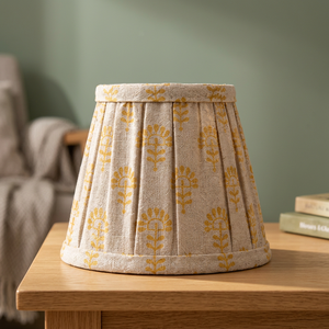 Abat-jour en lin jaune à motifs floraux |   Abat-jour en tissu plissé artisanal pour lampes de table, de sol et suspendues - Product Image 5