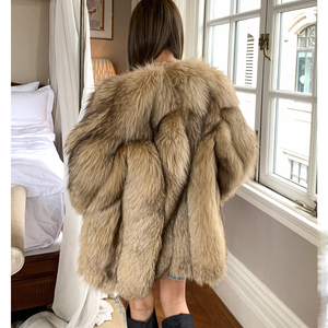 Cappotto Lungo in Pelliccia di Volpe Naturale <span class=keywords><strong>Beige</strong></span> con Collo Alto per Donne Russe - Product Image 6