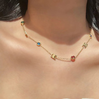 Collier en cuivre haut de gamme incrusté de zircons colorés, style français vintage, luxe léger, design de niche Bambou Arc de Triomphe