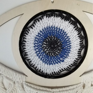 <span class=keywords><strong>Tapisserie</strong></span> tissée à la main, décoration murale en copeaux de <span class=keywords><strong>bois</strong></span> œil du diable, décoration en fil de coton, suspension murale à franges - Product Image 3