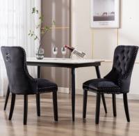 Meubles classiques bon marché, chaise de salle à manger à cadre en bois en tissu de velours noir avec anneau rembourré et tufté