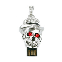 BAO-001 OEM desain gratis 16 GB tengkorak bentuk kristal USB Flash Drive keren kalung perhiasan CrossBones usb disk