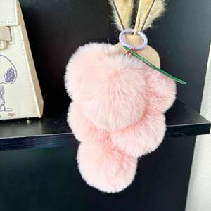 Custom Lovely Plush Fruit Grapes Bag Charm Fluffy Pom Pom Toys Keychain Car Key Ring Purse Pendant Accessories - Product Image 2