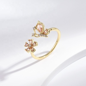 custom plata 925 sterling <b>Silver</b> cheap summer simple <b>rings</b> wedding flower open <b>adjustable</b> 18k gold plated zircon <b>ring</b> for woman - Product Image 5