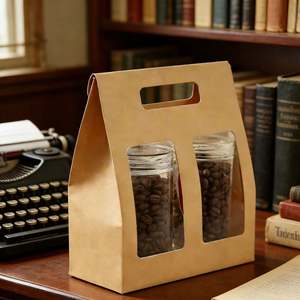 Bolsas de Papel Kraft Biodegradables y Ecológicas Personalizables para Granos de Café, con Ventana Transparente y Asas Troqueladas - Product Image 6