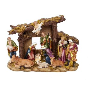 Nouvel ensemble de crèche de Noël, décoration de crèche d'intérieur, figurines de crèche sculptées et peintes à la main, scène avec bergerie - Product Image 6