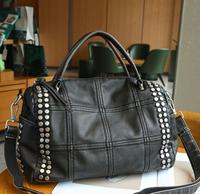 Sac fourre-tout décontracté vintage en cuir PU pour femme, grande capacité, imperméable, avec rivets et coutures décoratives, à poignée supérieure et bandoulière